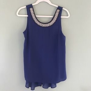 NWT Royal Blue Blouse with Embellished Neckline